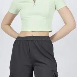 Shein Short Sleeves Ribbed Polo Fitted Crop Top with Zip-image-49