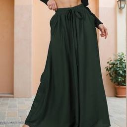 Shein Full Length Wide Leg Palazzo With Pockets-image-55