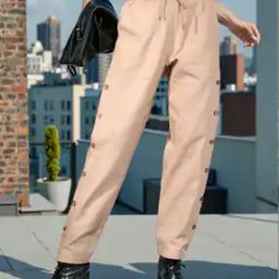 Shein Elasticated Drawstring Waist Tapered Fit Pant with Front Buttons-image-92