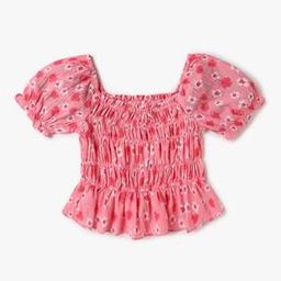 Girls Smoked Floral Print Regular Fit Crop Top-image-59