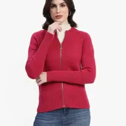 Women Zip-Front Relaxed Fit Cardigan-image-45