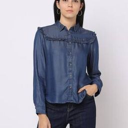 Denim Shirt with Ruffle Trim-image-22