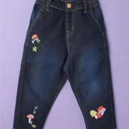 Floral Embroidered Denim Trousers-image-55