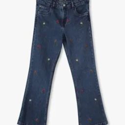 Girls Vicky Embroidered Light-Wash Bootcut Jeans-image-83