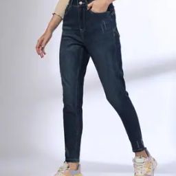 Women Lightly Washed Distressed Relaxed Fit Jeans-image-82