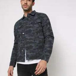 Camouflage Print Slim Fit Denim Jacket-12