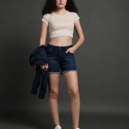 Women Washed Denim Shorts with Frayed Hem-image-4