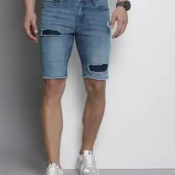 Men Lightly Washed & Distressed Slim Fit Denim Shorts-picture-20