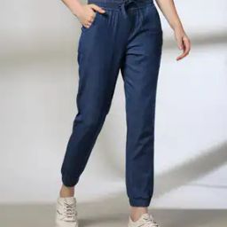 Women Lightly Washed Joggers with Elasticated Drawstring Waste-4