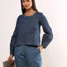 Women Panelled Denim Round-Neck Top-33