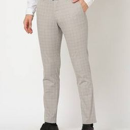Men Checked Tapered Fit Flat-Front Trousers-image-6