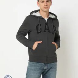 Men Logo Applique Regular Fit Zip-Front Hoodie-picture-24