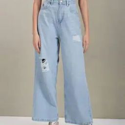 Lightly Washed High-Rise Distressed Wide-Leg Jeans-image-51