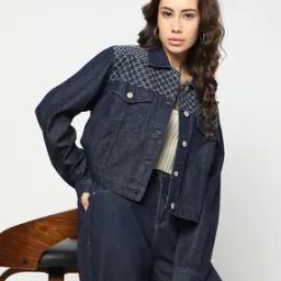 Women Embroidered Regular Fit Denim Jacket-image-98