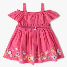 Girls Floral Print Fit & Flare Dress with Belt-image-67