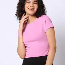 Women Basic Sunflower Slim Fit Crew-Neck Short T-Shirt-image-51