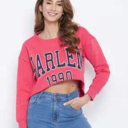 Typographic Print Slim Fit Cropped Sweatshirt-image-0