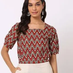 Chevron Print Top with Elasticated Waist-image-4