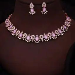 Women Stone-Studded Necklace & Earrings Set-image-96