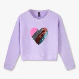 Girls Sequin Heart Embellished Round-Neck Sweater-picture-1