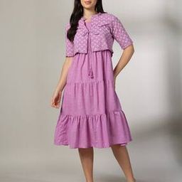 Women Printed Tiered Dress with Jacket-image-71
