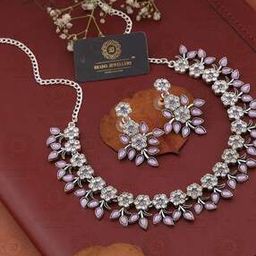 Women Silver-Plated American Diamond-Studded Necklace & Earrings Set-3