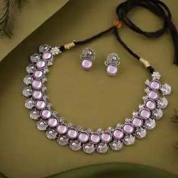 Women Stone-Studded Necklace & Earrings Set-image-84