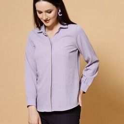 Women Regular Fit Shirt with Spread Collar-image-2