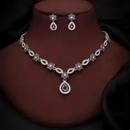 Women American Diamon-Studded Necklace & Earrings Set-image-84