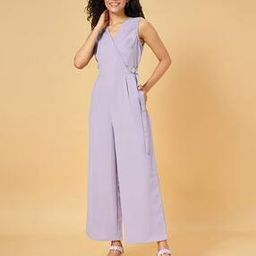 Women V-Neck Jumpsuit with Insert Pocket-image-63