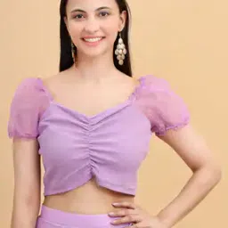 Women V-Neck Blouse with Puff Sleeves-picture-6