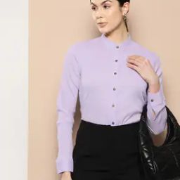 Women Regular Fit Band-Collar Shirt with Button Placket-image-14
