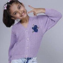 Floral Applique Knitted V-Neck Cardigan-image-51