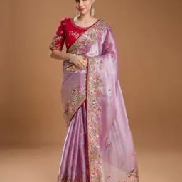Floral Embroidered Woven Saree -image-66