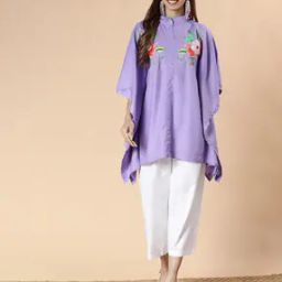 Women Embroidered A-Line Kurti-image-2