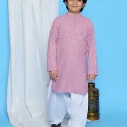 Boys Embroidery Kurta Pyjama Set-image-16