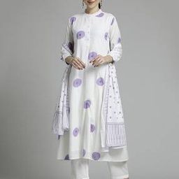 Women Polka-Dot Print A-Line Kurta Set with Dupatta-image-24