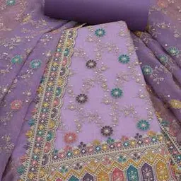  Women Embroidery Unstitched Dress Material-image-82