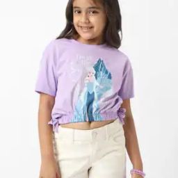 Girls Frozen Print Regular Fit Round-Neck T-Shirt-image-17