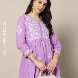 Women Hand Embroidered Lucknowi Chikankari Flared Short Kurti-image-75