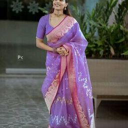 Chevron Print Saree with Zari Border-image-19