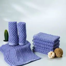 Set of 8 Striped Cotton Face Towels 12" x 12"-29