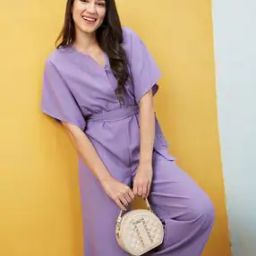 V Cut Neck Kimono Sleeves Waist Tie-Up Longline Jumpsuit-picture-24