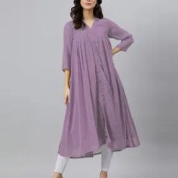 Women Self-design Flared Kurta-image-3