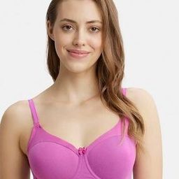 FE38 UnderWired Padded Cotton Elastane Full Coverage T-Shirt Bra with Stylised Mesh Panel-image-63