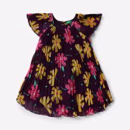 Pleated Floral Print A-line Dress-image-43