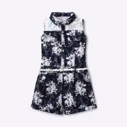 Floral Print Sleeveless Playsuit with Button-Flap Pockets-image-41