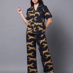 Women Animal Print Shirt & Pyjamas Set-image-4