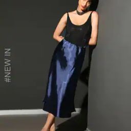 Women Metallic Flared Skirt-image-74