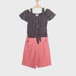 Striped Cold-Shoulder Top with Culottes-image-13